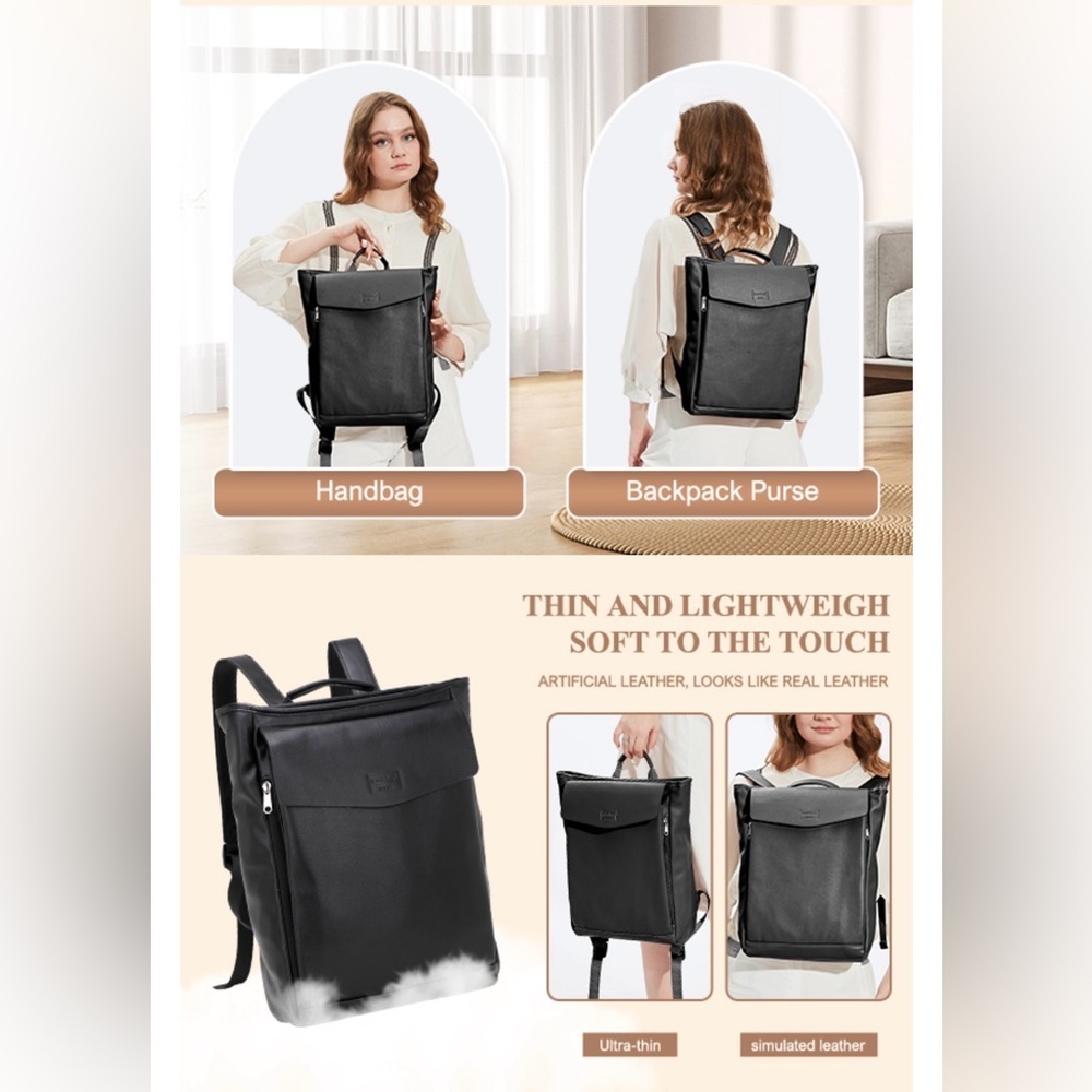 Kah&Kee Leather Laptop Backpack Diaper Bag Brown Travel Doctor Teacher Computer - Picture 8 of 12